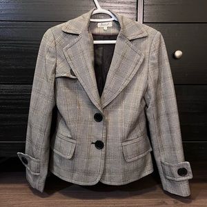 Grey and Black Plaid Blazer with Shoulder Pads